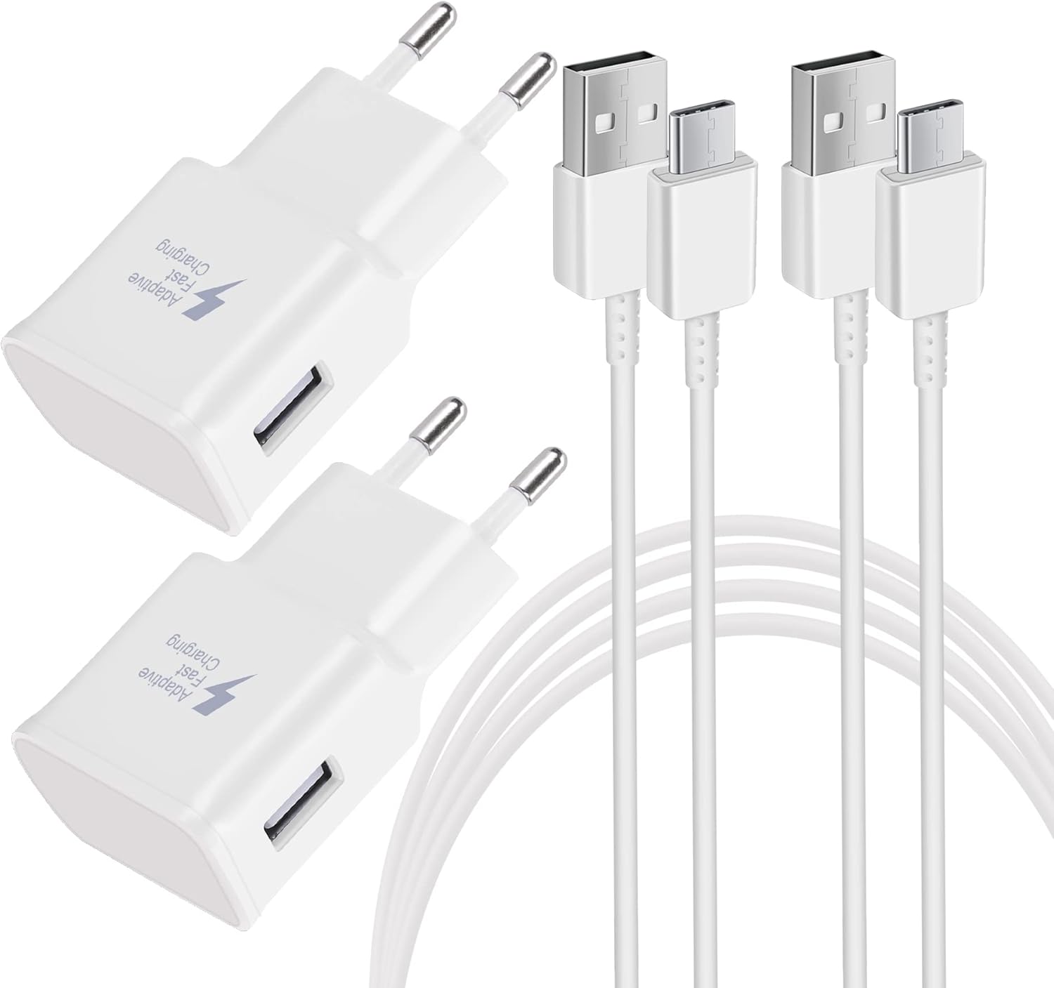Pack de 2 Adaptadores de Carga Rápida (USB Tipo C) Cargador Rápido con Cable de Carga1,5 m para Samsung Galaxy S10/S9/S8/S10e/S10+/S8+/S9+/Note 8/9/10/20/S22/S21/S21+/S21 Ultra/S20/Z Flip3/Z Flip 4