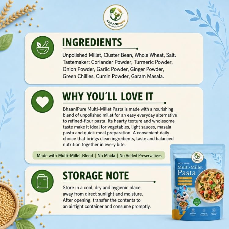 Image of High Protein Multi-Millet Fusilli Pasta | Gluten Free | No Maida | Quick Cooking | Non-Sticky | 250Gms