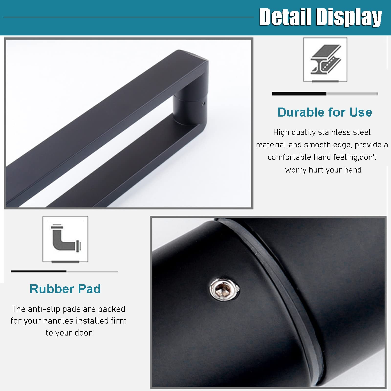 Maniglia a spinta per porte interne ed esterne, maniglia scorrevole a doppia faccia per fienile in vetro o legno, ufficio, doccia, design nero e acciaio inox