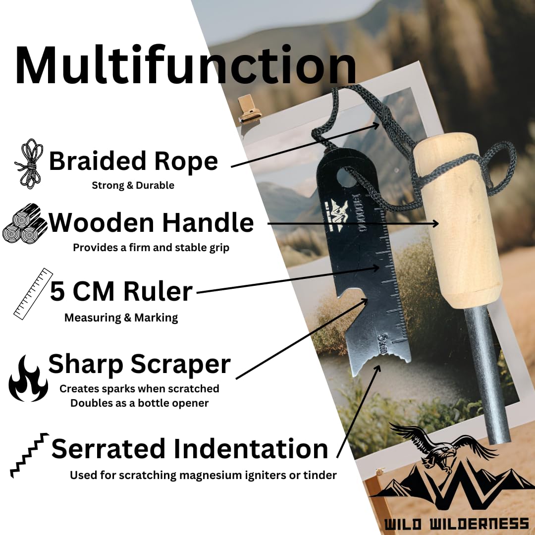 Wild Wilderness Survival Fire Steel, Flint Striker Steel Fire Starter Kit - Image 2