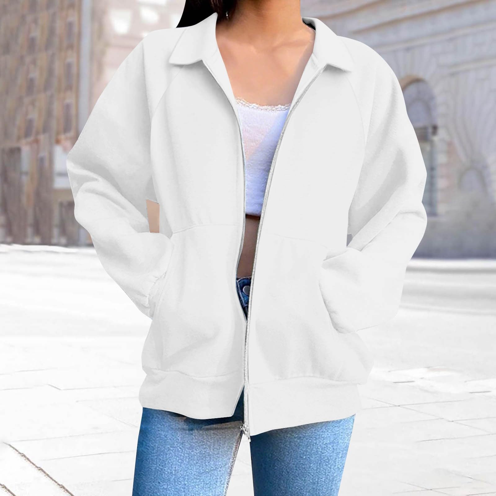 Sudadera con capucha para mujer con cremallera azul marino chaqueta con