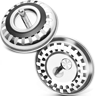 ACETEND 2 Pack Kitchen Sink Strainer Stopper 3.25 Inch Kitchen Sink Plug Replacement for Standard Kitchen Sink Drain Strainer Home Filter Chrome Plated Stainless Steel Basket Body with Rubber Stopper