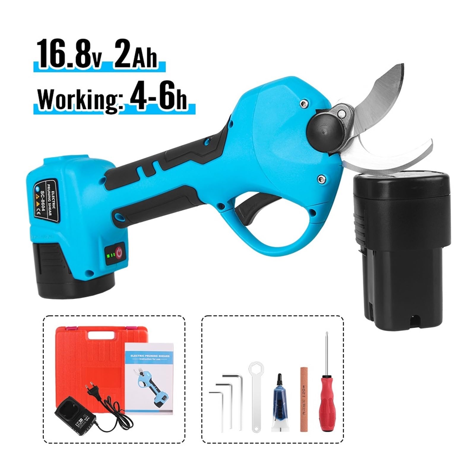 Tijeras de podar eléctricas con pantalla de potencia, 16,8 V, con 2 baterías, cortador eléctrico de ramas de frutas for árboles frutales de 35mm,Serie profesional