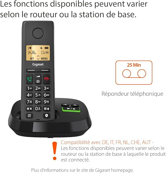Gigaset Pure 220A Trio - 3 Téléphones DECT sans Fil avec répondeur - Blocage d’Appel et Fonction Mains Libres - Répertoire 80 Contacts, Noir Anthracite [Compatibilité avec DE, IT, FR, NL, Che, AUT] - 2