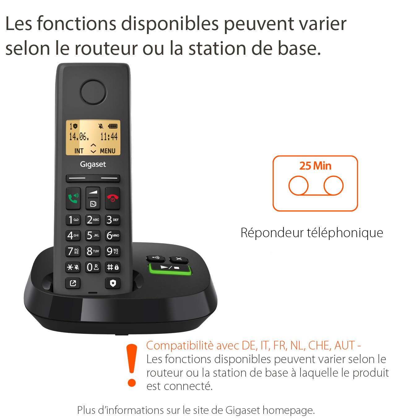 Gigaset Pure 220A Trio - 3 Téléphones DECT sans Fil avec répondeur - Blocage d’Appel et Fonction Mains Libres - Répertoire 80 Contacts, Noir Anthracite [Compatibilité avec DE, IT, FR, NL, Che, AUT]