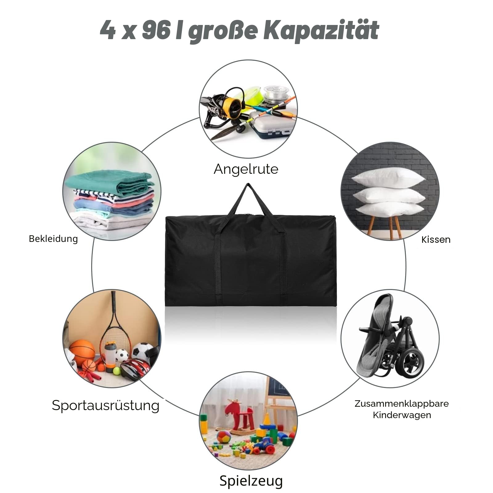4 Stück extra große Reisetasche, faltbar, wasserdicht, 600D Oxford-Tuch, robuste Reisetaschen für Männer und Frauen, Starke Umzugskartons für Haus, Gepäcktaschen, Schwarz, Reisen