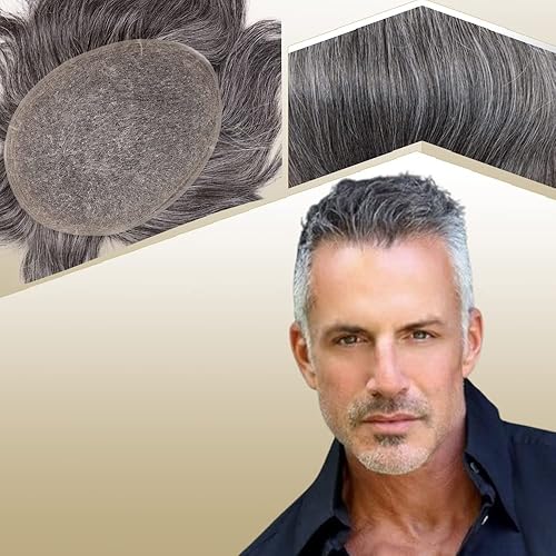 Tupé de cabello humano europeo para hombres, suave encaje suizo completo, sistema de reemplazo de cabello de 10 x 8 pulgadas, lacio, 1B mixto, 60%