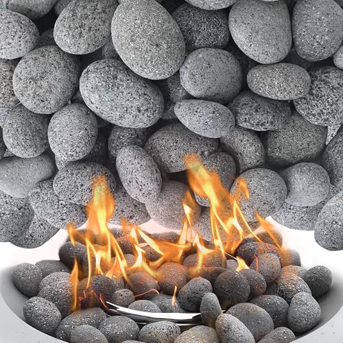 Biotolot 45LB Lava Rocks for Fire Pit, 2-3 Inch Natural Pebbles Tumbled Lava Rock for Gas Fire Pit and Indoor Outdoor Fireplaces
