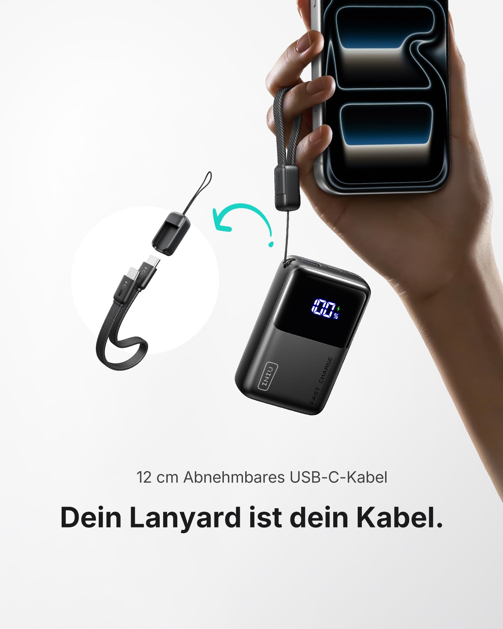 INIU Power Bank, Ultra Mini 45W Schnellladen 10000mAh Powerbank mit Angebrachtem USB C Kabel, Flugtauglich Externe Handyakkus, Reise-Essential für iPhone 17 16 Pro, Samsung S25, Xiaomi, iPad etc