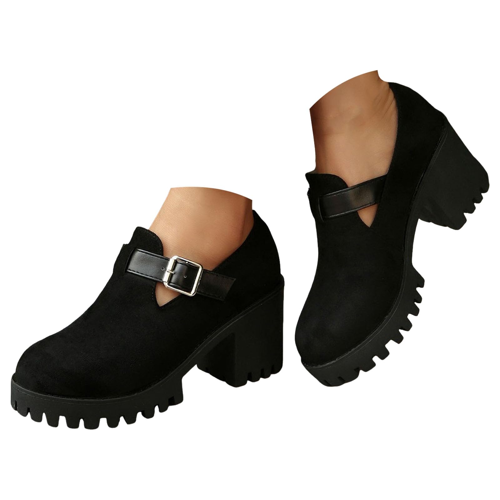 Ankle Boots for Women 2025 Chelsea Platform Black Booties Non-Slip Sole Chunky Heel Round Toe Buckle Strap Elegant