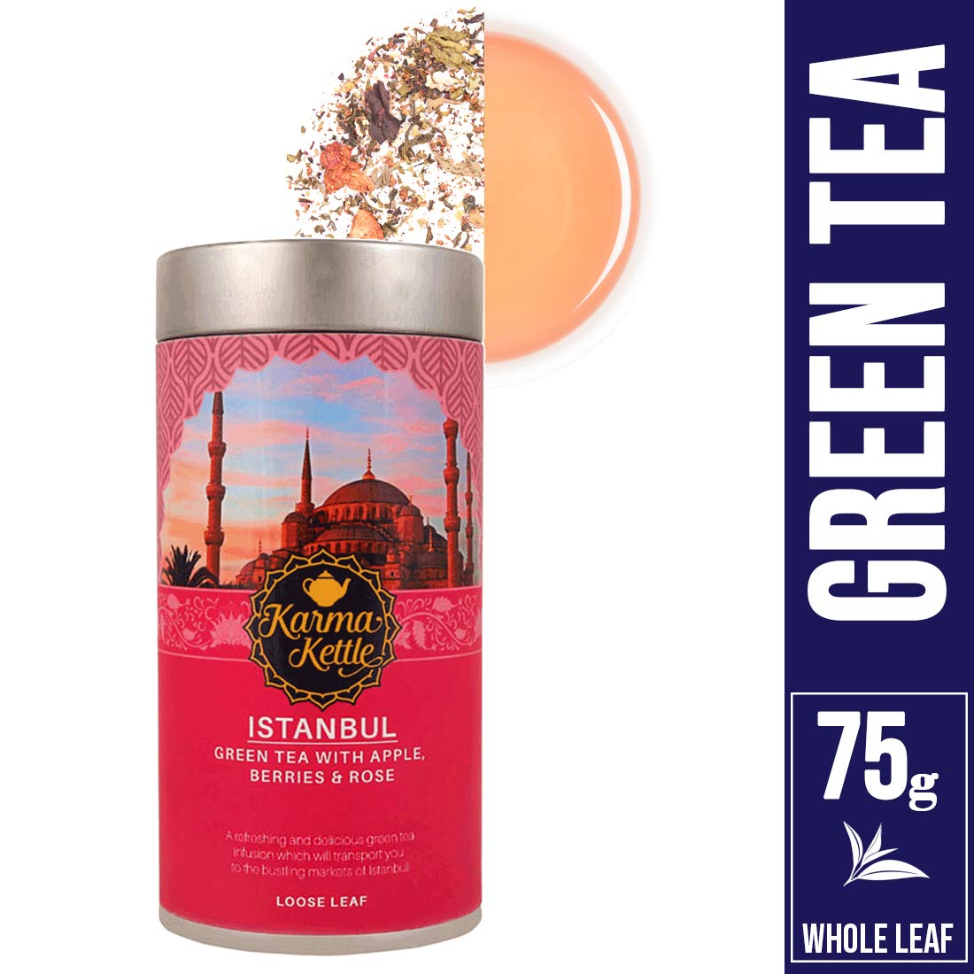 Karma Kettle-Istanbul - 75 GMS | Travel Teas I Hibiscus Apple Green | With Berries & Rose | Loose Leaf Tea | Whole Leaf Tea to Promote Healthy Glowing Skin | Immunity Booster | 100% vegan - Image 2 thumbnail