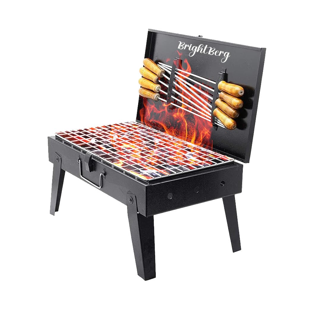 BARBECUE BRIVECASE Charcoal Tandoori Grill With 1 jali 8 Wooden Sheak 1 Tong 1 Glove Charcoal making for Tandoori Dish Roasting and Tosting BQGD-29