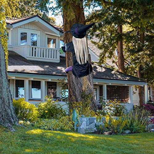 Joy Bang Crashing Witch into Tree Halloween Decoration Crashed Witch Props Hanging Decorations Funny Witch for Halloween Outdoor Tree Yard Decor