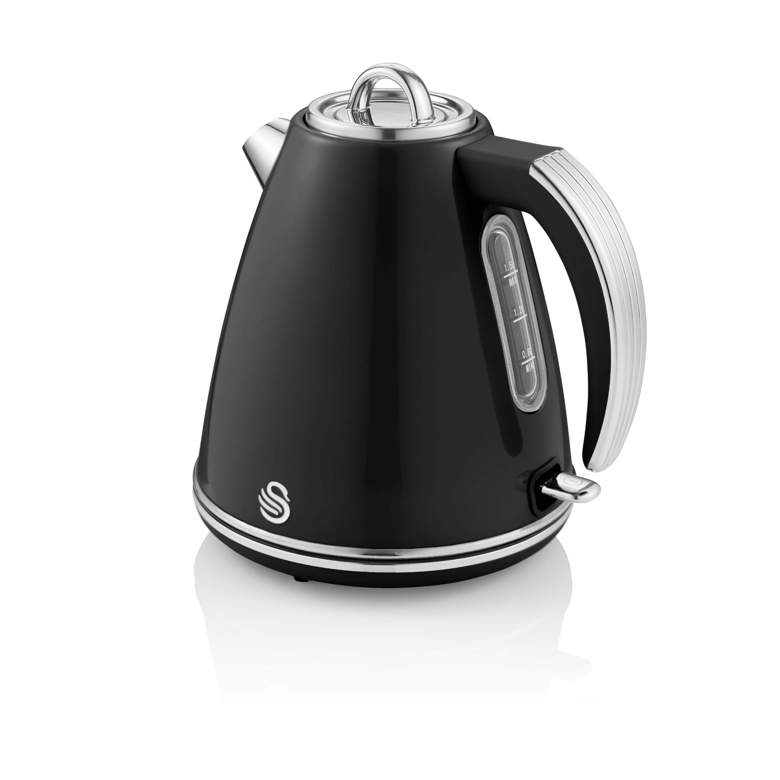 SwanRetro 1.5 Litre Jug Kettle, Black, with 360 Degree Rotational Base, 3KW Fast Boil, Easy Pour, SK19020BN