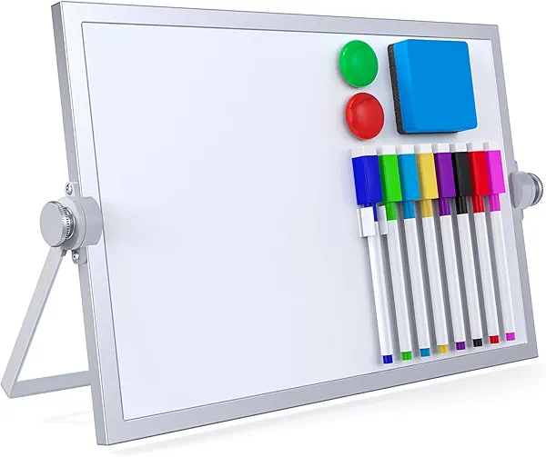 Laokiiy Small Dry Erase White Board, Magnetic Desktop Whiteboard with Stand, Dry Eease Board Mini Easel Double Sided on Table Top with Holder for Kids Drawing, Teacher Instruction