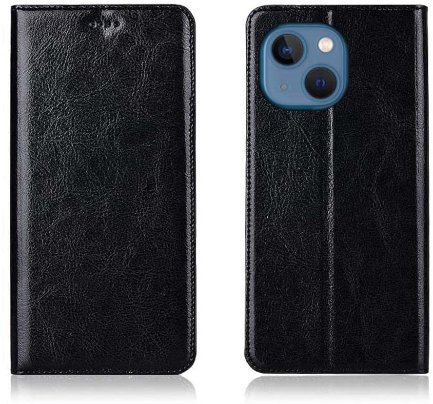 Housse iPhone 13 antichoc en cuir noir finissant les rayures d'écran avec rabat