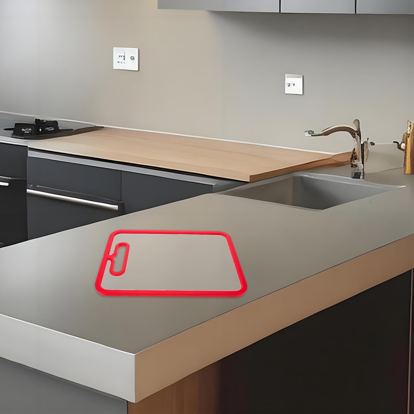 Tagliere Bifacciale in Vetro Temperato Rosso 12, 58x8, 65 | Vetro e Silicone, Superficie Liscia e Pattern Antiscivolo, Leggero e Resistente al Calore per Picnic e Incontri All'aperto