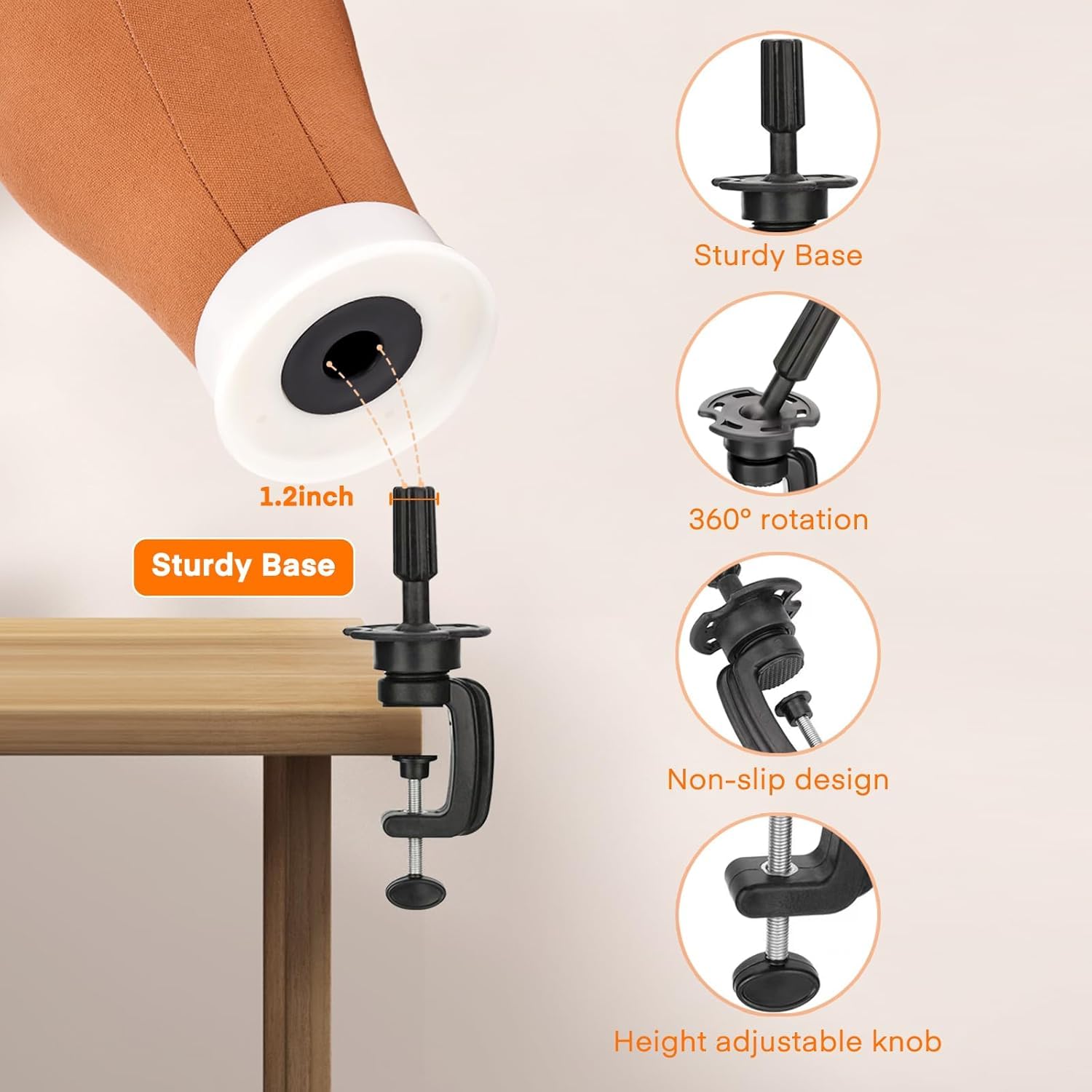 Schaufensterpuppenkopf aus Segeltuch mit Perückenständer-Kit, 55,9 cm, professionelles Styling-Set mit Stativ, Klemme, Kappen, Nadeln, Bürste und Clips (Braun)
