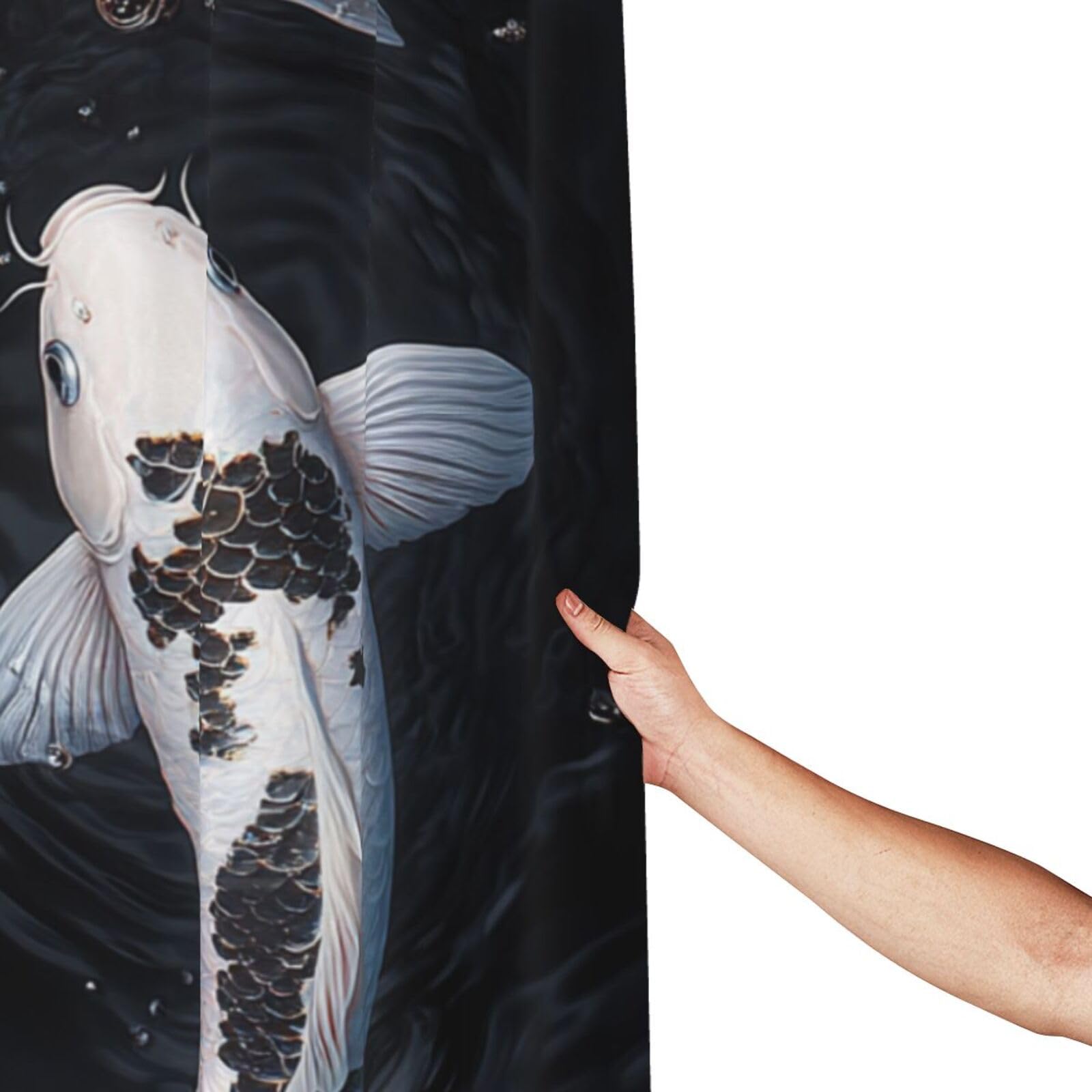 Cortina de ducha japonesa con diseño de pez koi, tela impermeable con 12 ganchos, 72 x 72 pulgadas, lavable a máquina