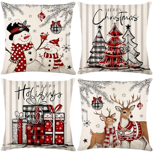 DOOFE 4er Set Weihnachten Kissenbezüge, Weihnachtsmann Geschenk...