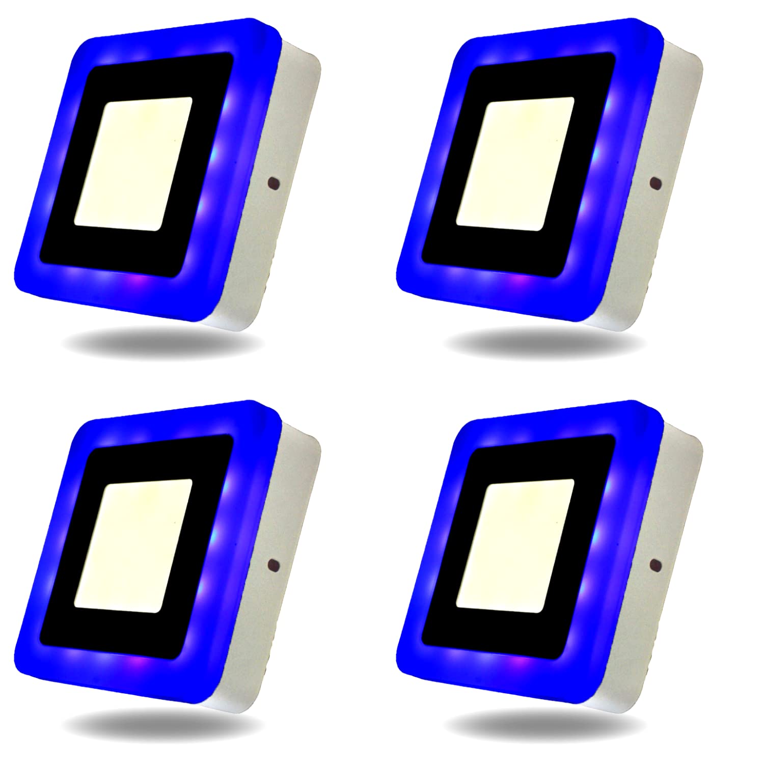 dmt 6 watt (3+3) square double colour led surface panel side 3d effect light (white & blue , pack of 4).