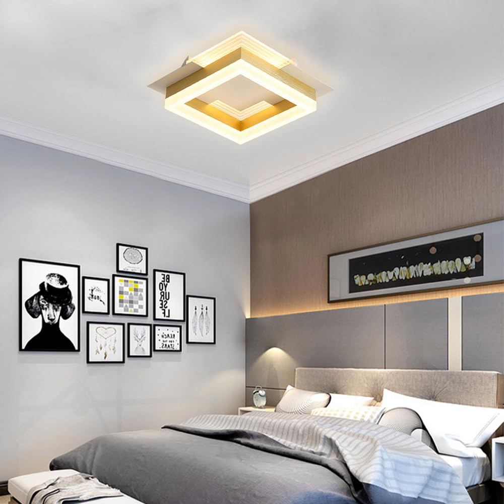 Nowoczesna Sufitowa Led 20 W, Sufitowa Do Korytarza, Półpłaska, Żyrandol Akrylowy W Kolorze Złotym, Do Montażu W Korytarzu, Blisko Sufitu/Kwadrat/3000 Tys.
