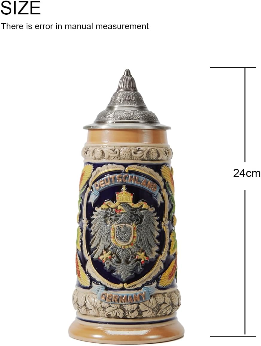 HAUCOZE German Beer Stein Mug Viking Tankard Pewter Lid Eagle Gifts for Men Father 0.6L