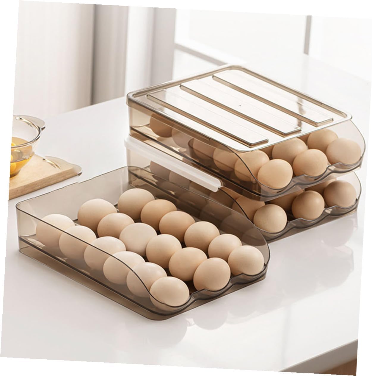 SEWACC Plastic Egg Storage Box 2-layer 36-egg Capacity Refrigerator Organizer Tray Roll-on Egg Holder Kitchen Food Container for Fridge Storage