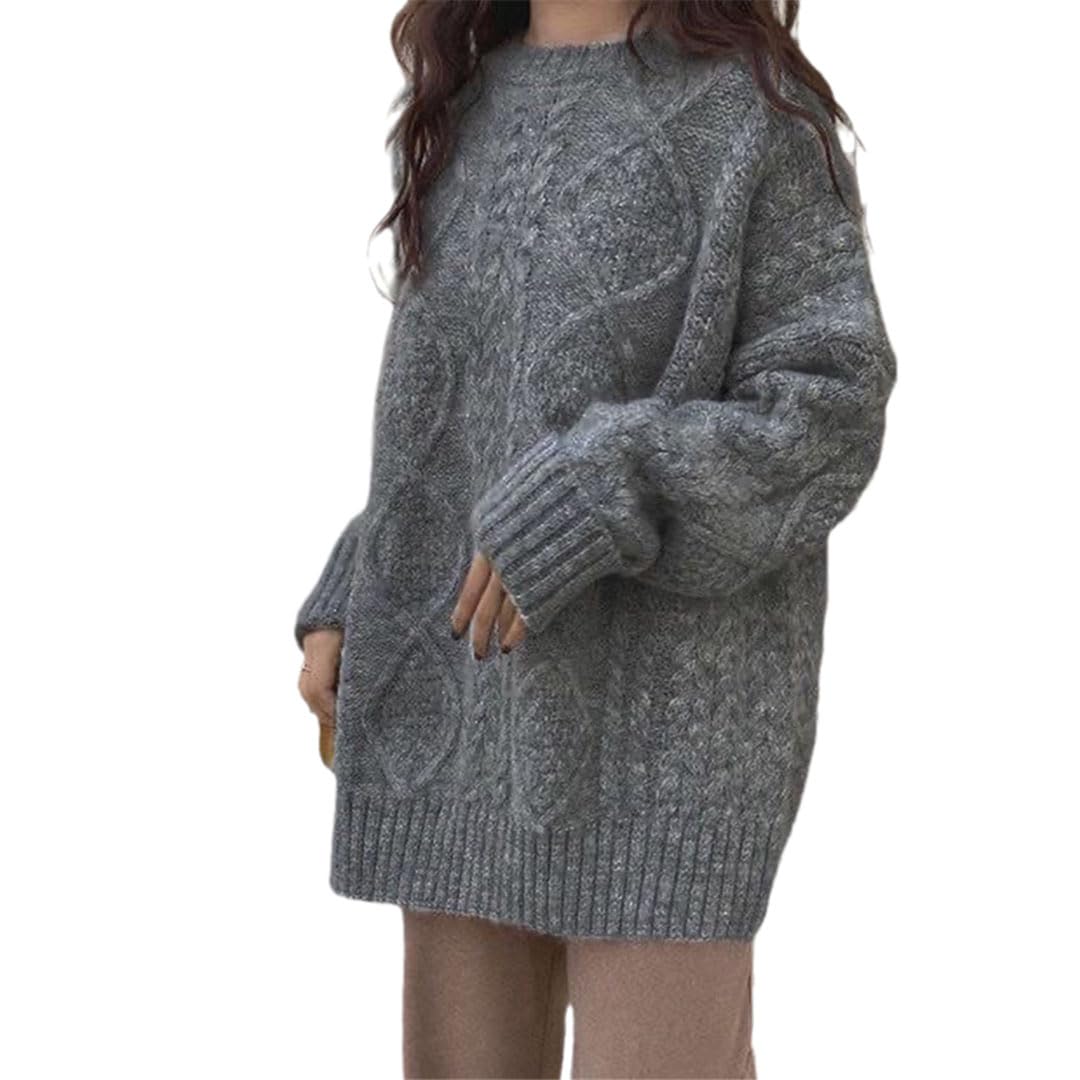 Vogrtcc Pull Torsadé À Col Rond pour Femmes, Hauts Tricotés Décontractés À Manches Longues Et Amples