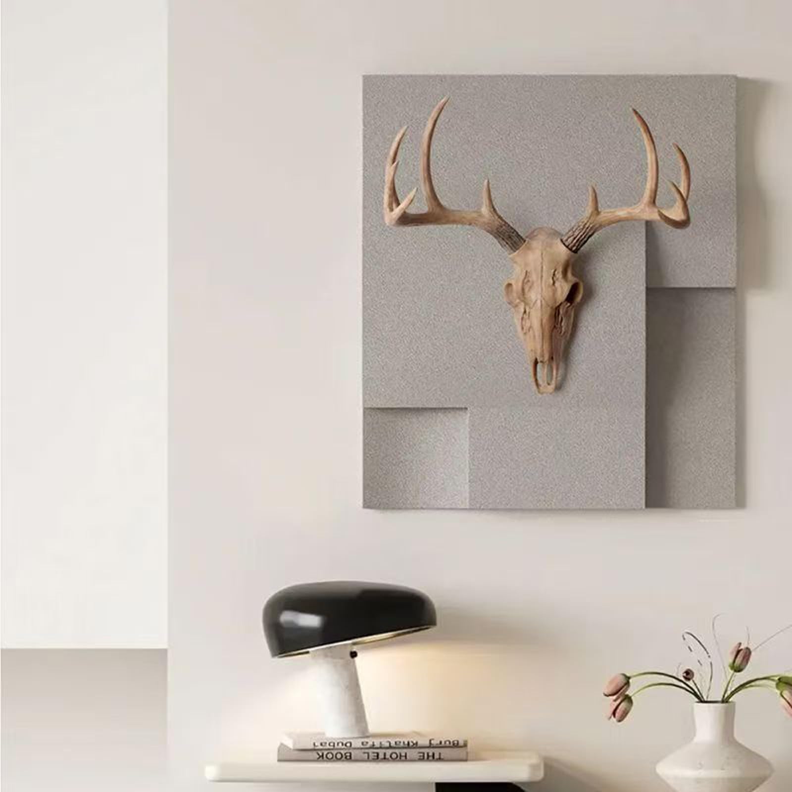 Supporto da Parete con Teschio di Cervo Finto, Scultura Moderna con Corno di Cervo, Decorazione Fatta a Mano(C)