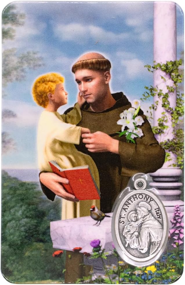 VILLAGE GIFT IMPORTERS Holy Prayer Card with Built-In Medal Pendant | Laminated Full-Color Prayer Card | Great Variety (Saint Bernadette and Our Lady of Lourdes Prayer Card and Medal)