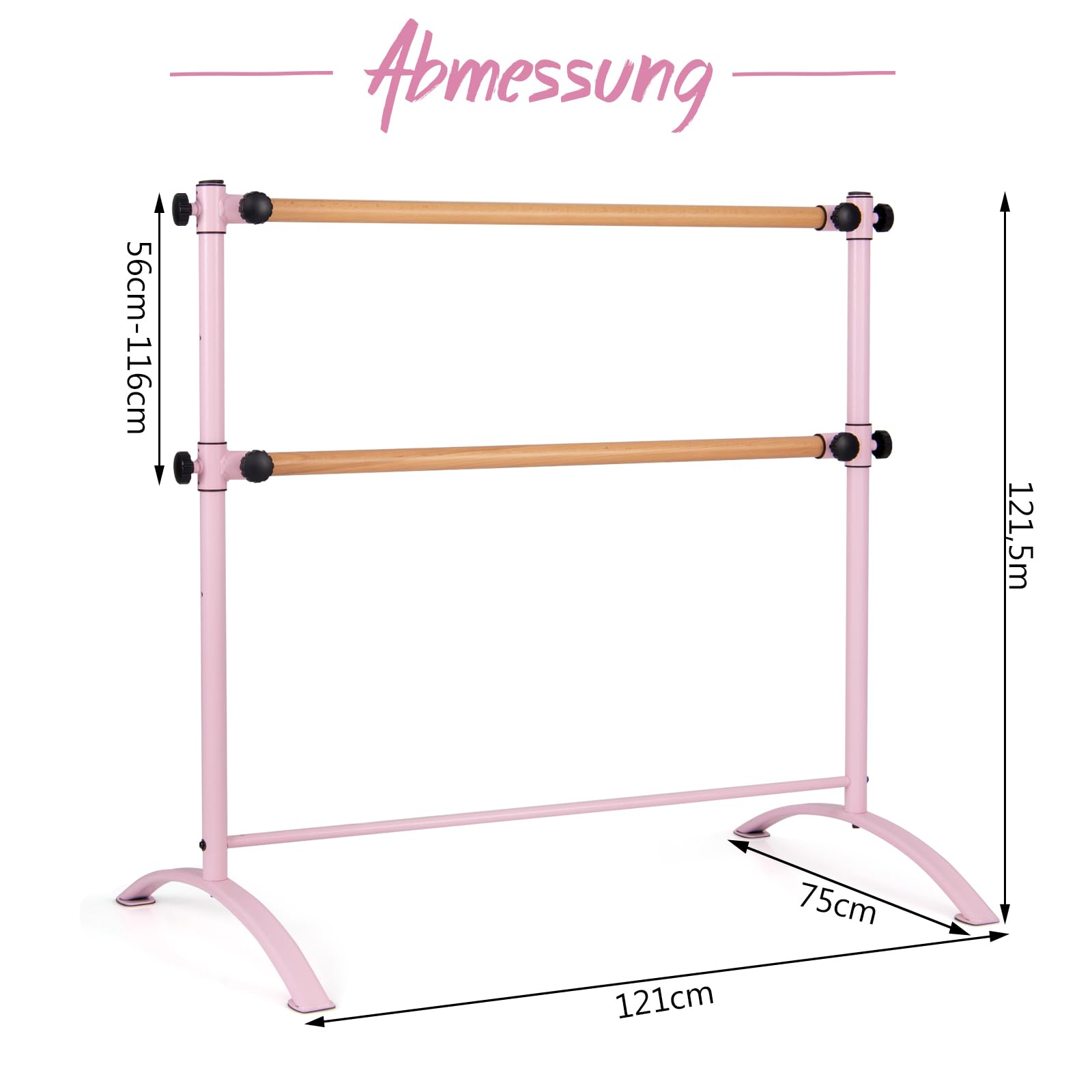 COSTWAY 120cm Ballettstange freistehend, Ballet Bar 4 stufig höhenverstellbar, Ballett Barre mit 2 Holzstangen, Stretch Barre bis 50KG belastbar, ideal für Kinder und Erwachsene
