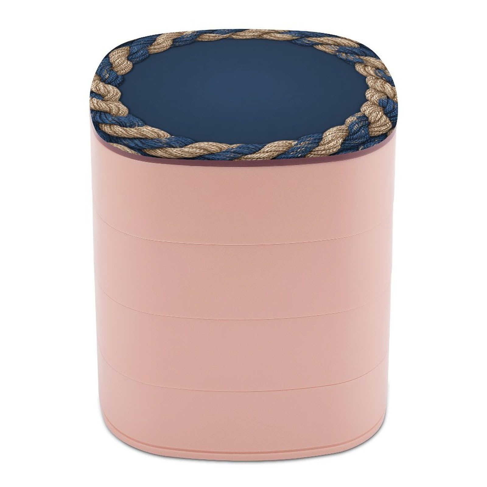 Jubonexis Luxury Twisted Rope Texture in Navy Blue Beige Jewelry Boxes for Women, Earring Holder Organizer Rotating Jewelry Organizer for Necklaces Bracelets Ring