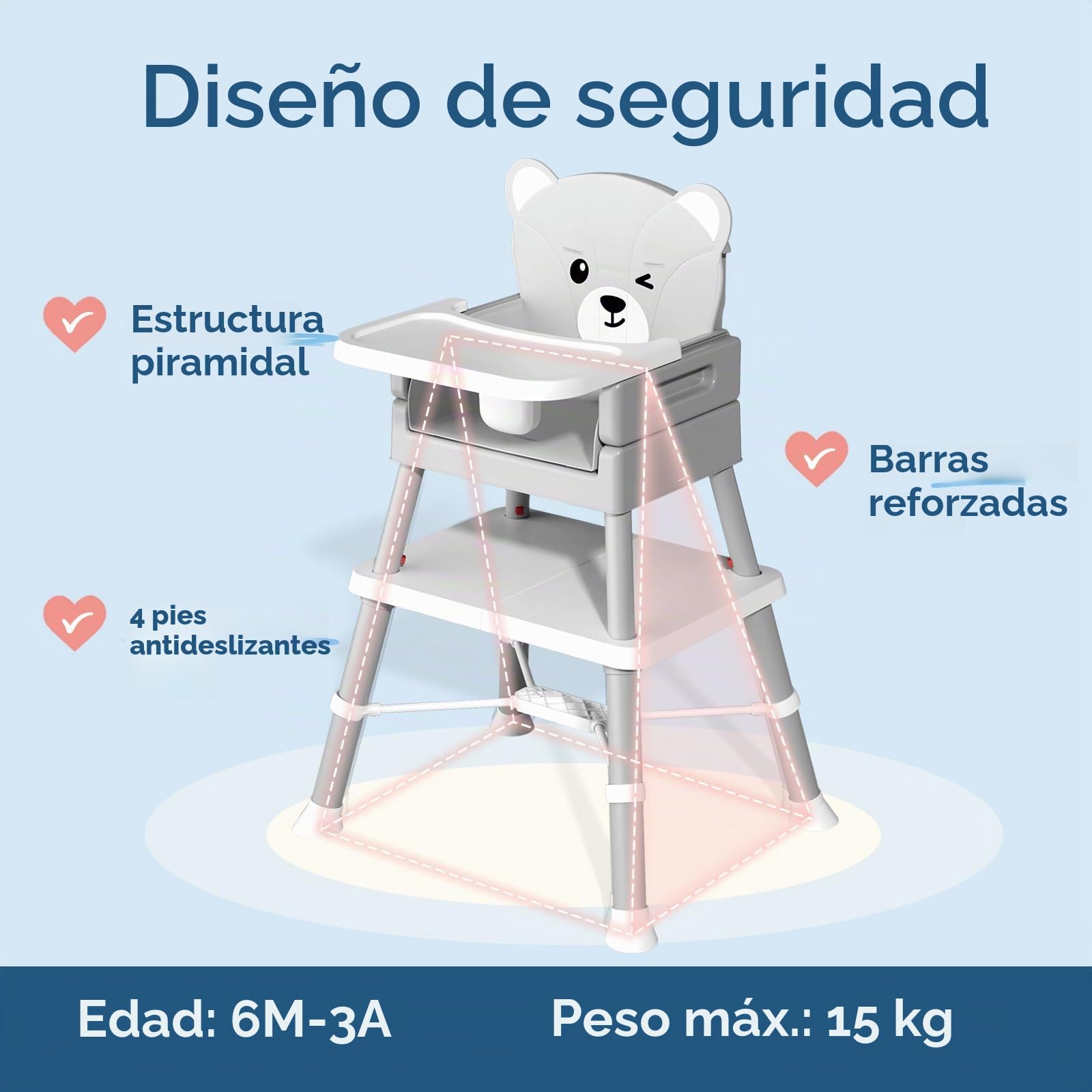 COOSEYA Trona Bebé 6 en 1 Convertible y Plegable, Silla Alta para Bebés y Niños, Trona Evolutiva con Bandeja Desmontable, Arnés de 5 Puntos y Cojín, Silla de Alimentación Portátil (Gris, 6 M - 36M)