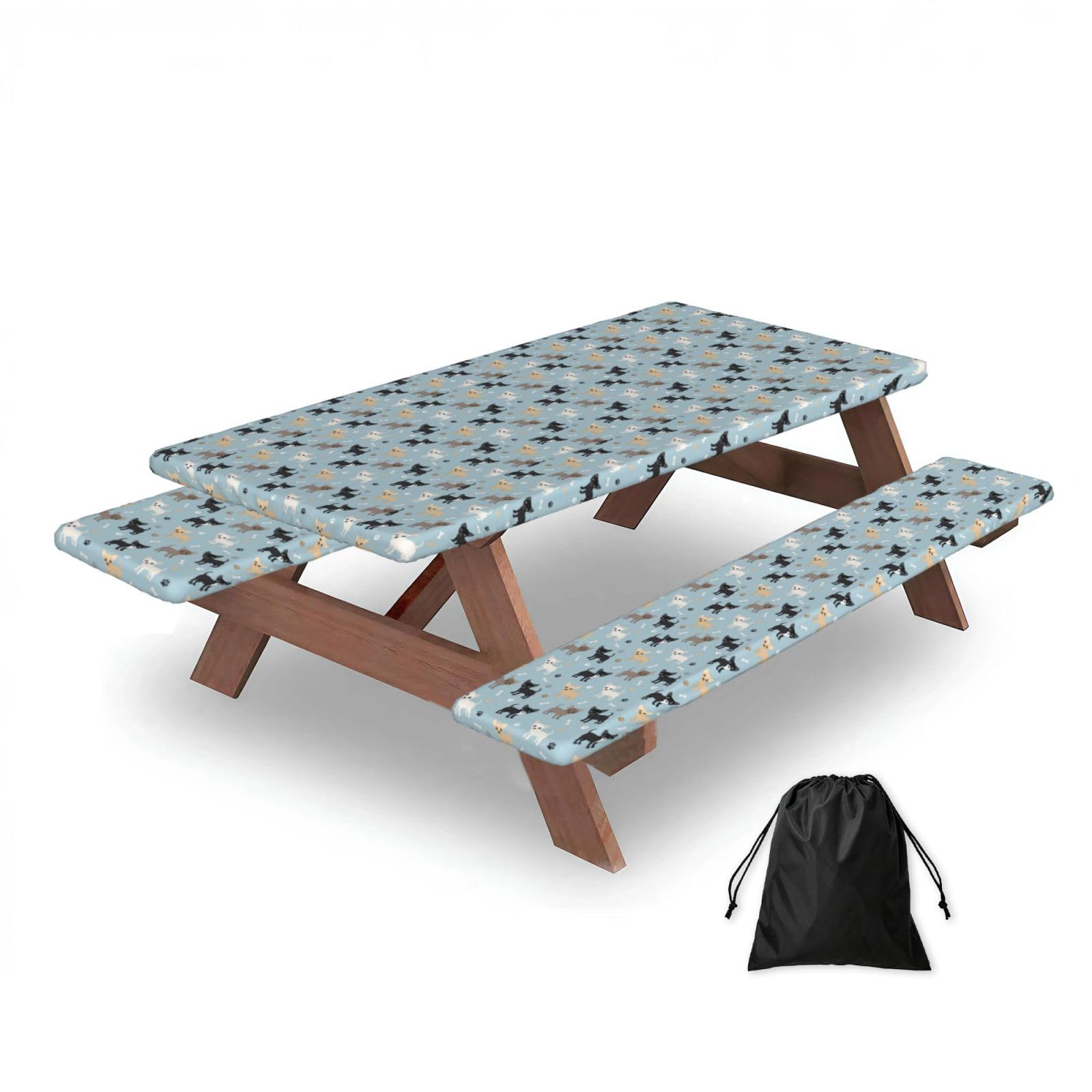 Dopklna As Picture Chihuahua Dogs Blue, Picnic Table Cover With Bench Covers -Waterproof Elastic Fitted Tablecloth For Garden Camping Patio 76X152cm