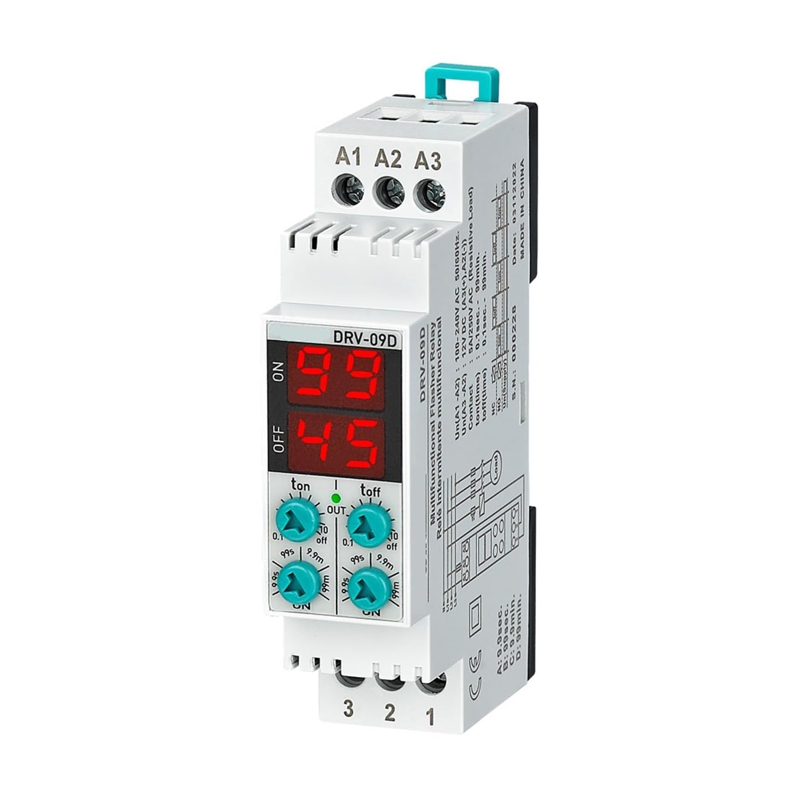 DRV-09, DRV-09D Relais clignotant numérique double réglable et multifonctionnel(220VAC 12VACDC,DRV-09D 0.1s-99m)