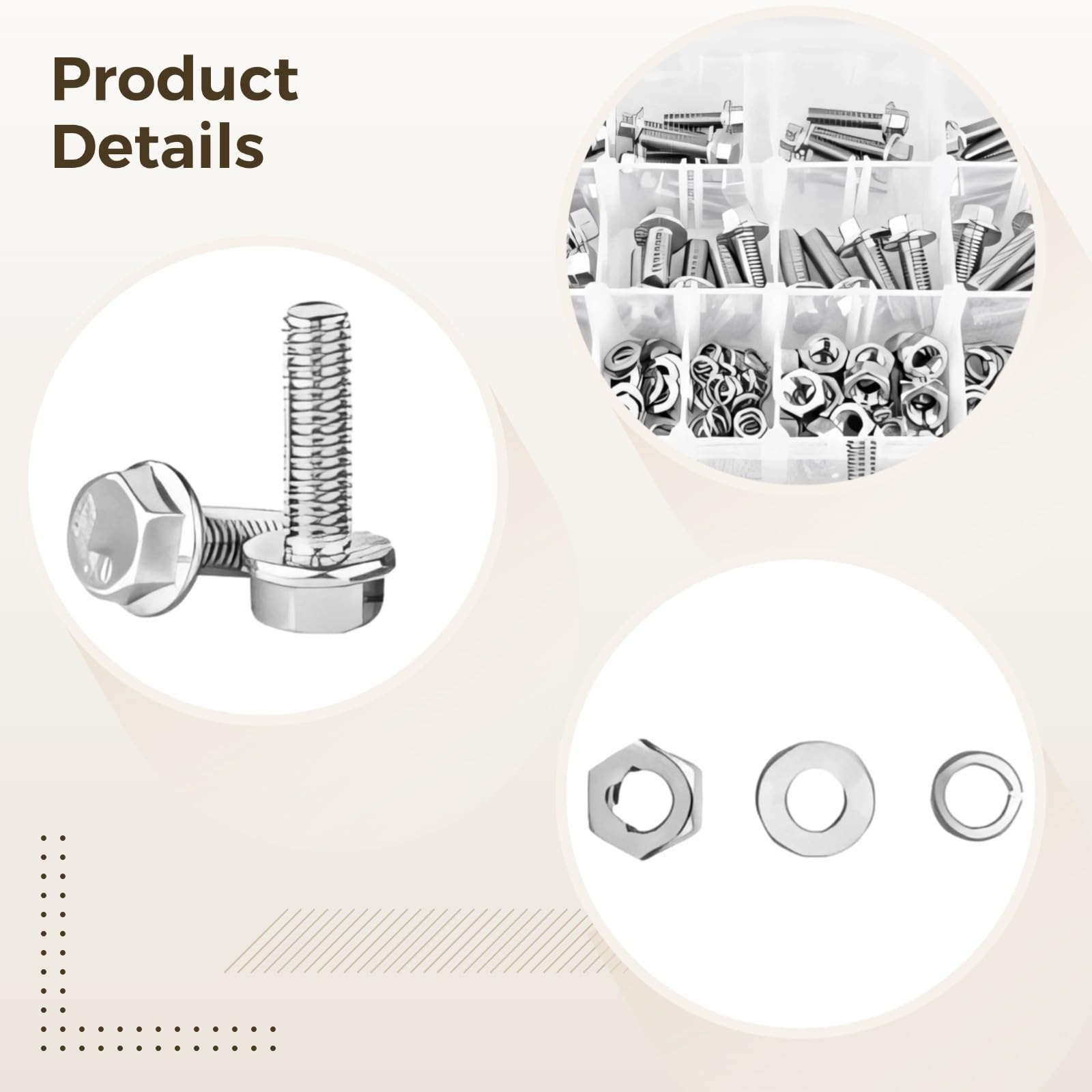 Assortiment de 228 boulons hexagonaux M6 et M8 à bride métrique, kit de fixation en acier inoxydable avec écrous et rondelles