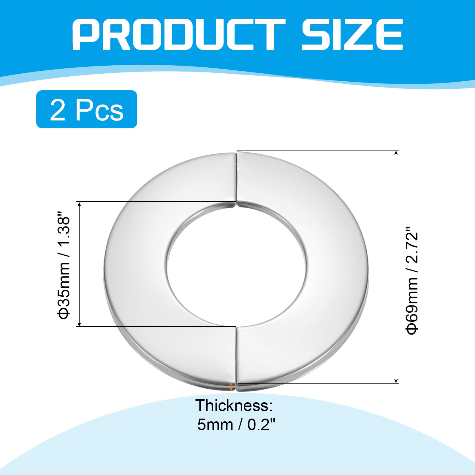 PATIKIL Flangia Divisa a Parete 1.4" (35mm), 2 Pezzi in Acciaio Inox Tondo Autoadesivo Piastra Copertura per Parete Idraulica per Cucina Bagno Braccio Tubo Rubinetto Decorazione, Argento