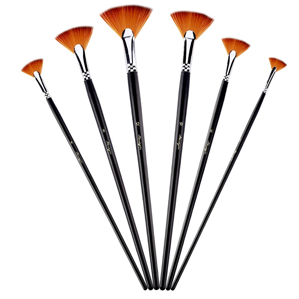 Ventilador pinceles – AMagic artista suave anti-shedding nailon pelo juego de brochas de pintura para acrílico Watercolor pintura al óleo (6 pcs)