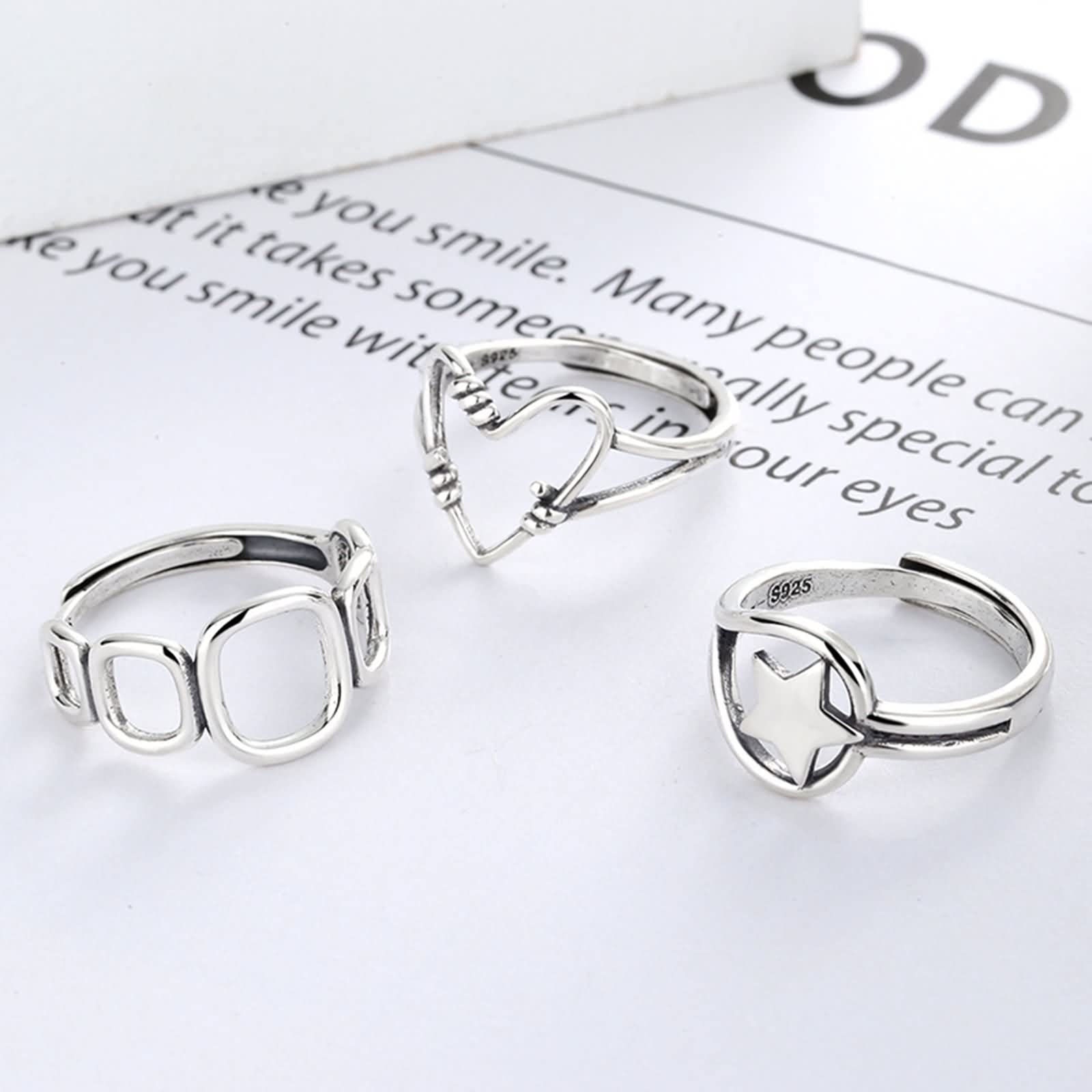 Anello in argento Sterling per donna, regolabile, con stella a cinque punte, regolabile, alla moda, per lei, Adjustable, Nessuna pietra preziosa