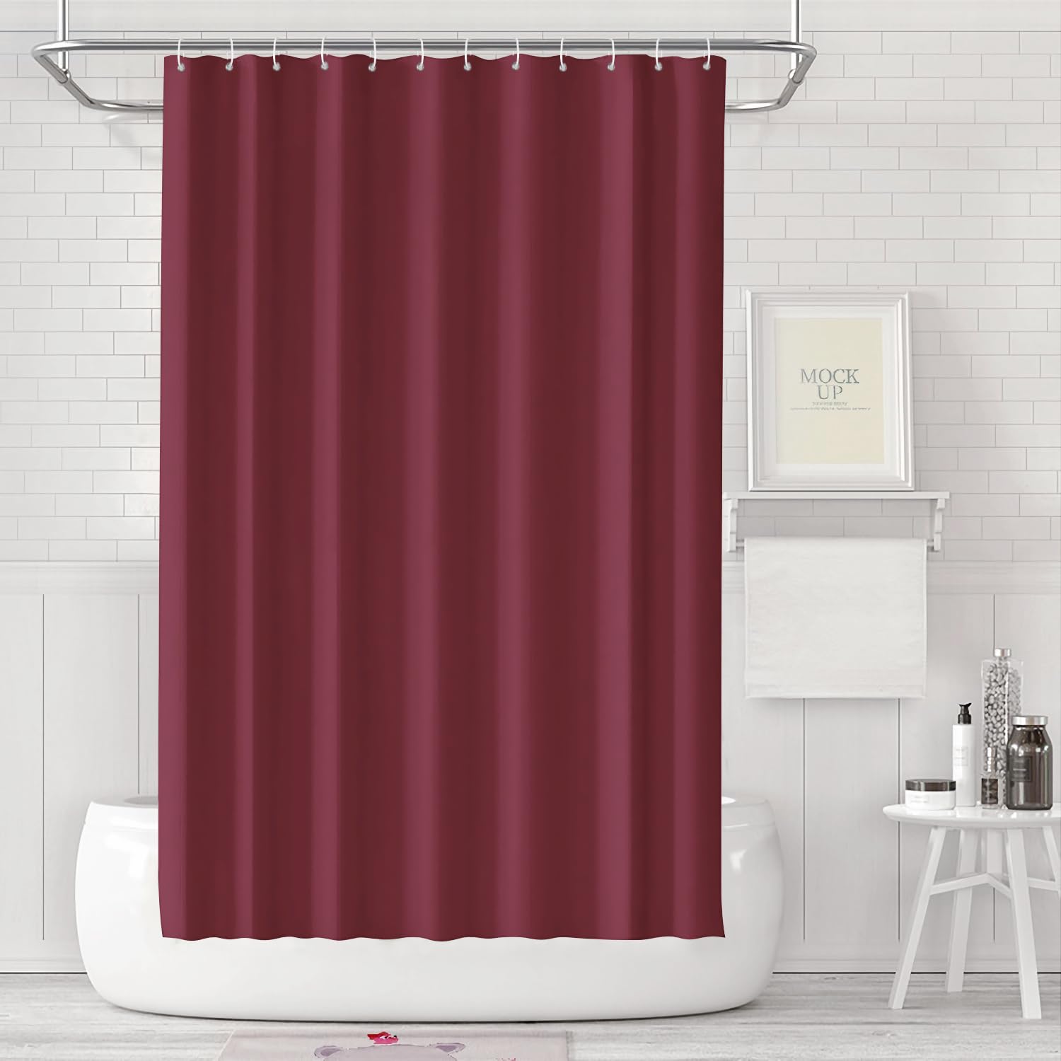 Lukdung Dark Red 180 X 180 Cm Bath Curtain, Shower Curtain, Anti-Mould In Bathroom, Curtain For Bathtub Shower Made Of Plastic, Waterproof, Washable, Peva Shower Curtain With 12 Shower Curtain Rings,