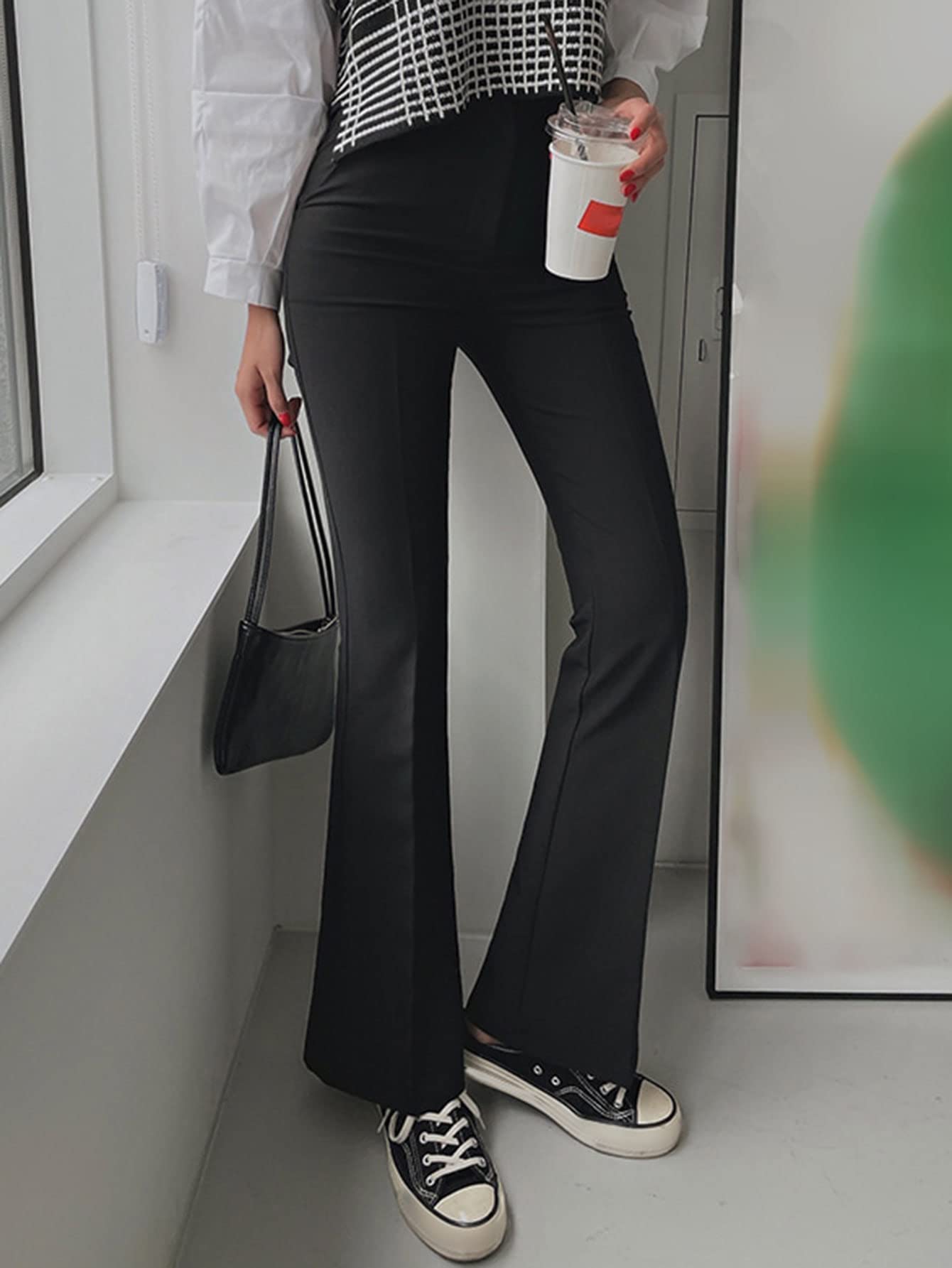 REDESYN Pants for Women Womens Pant Solid Flare Leg Pants Pants Color Black Size Small