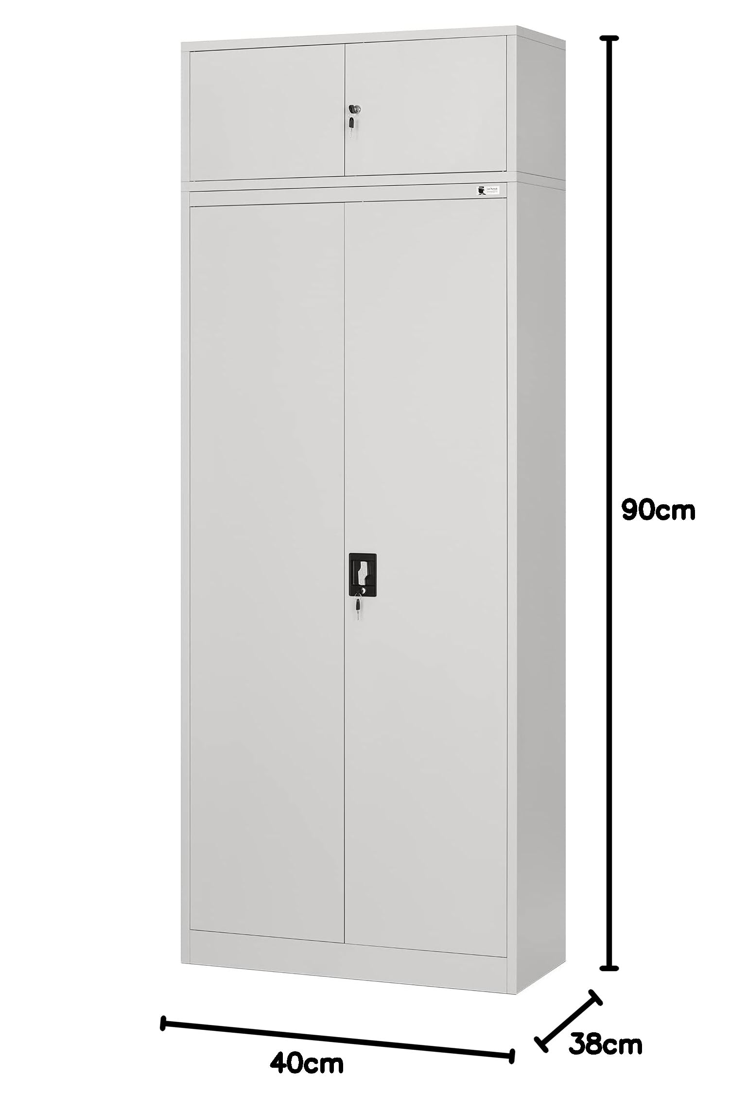 Jan Nowak Aktenschrankaufsatz C01L Aufsatz für Aktenschrank Büroschrank Metall Pulverbeschichtung Flügeltüren 38 x 90 x 40 cm (Grau)