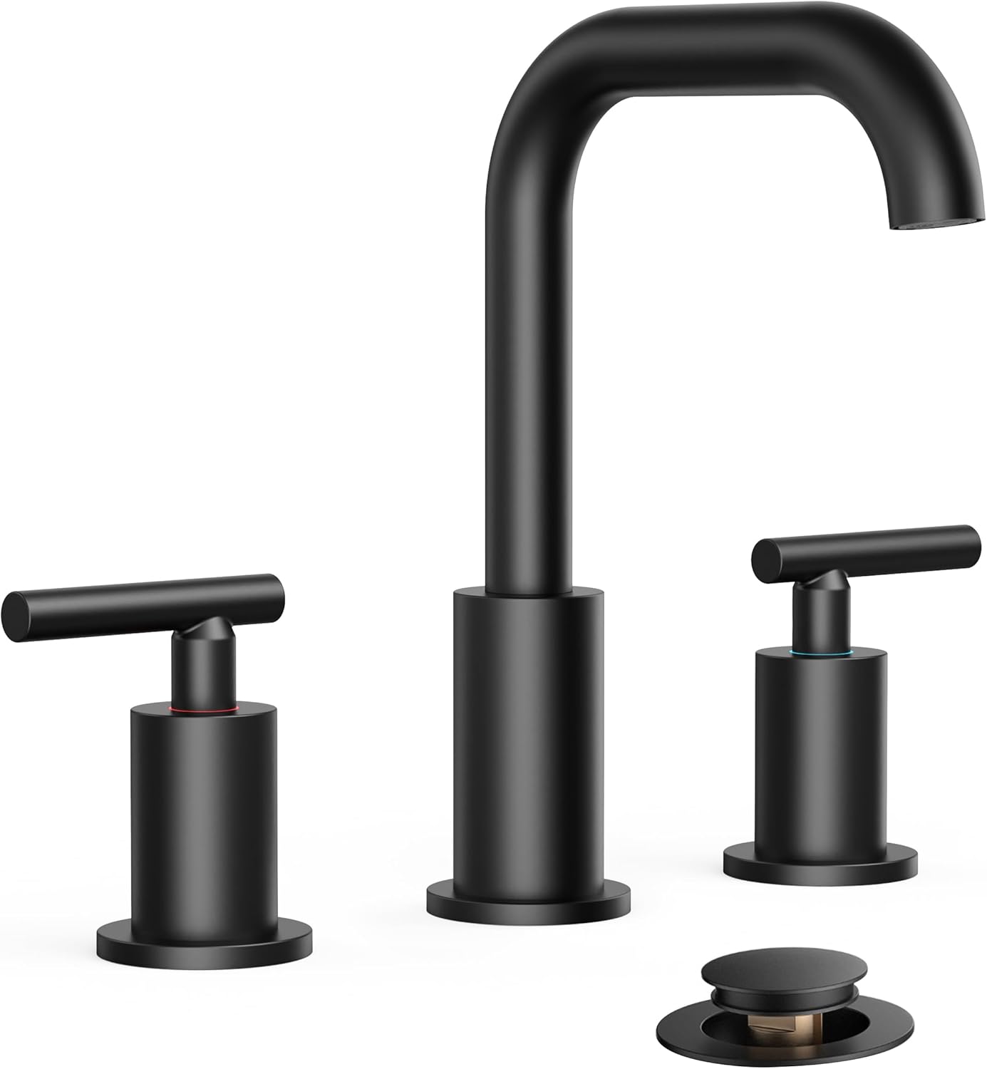 FORIOUS Matte Black Bathroom Faucet 3 Hole Widespread, 8 Inch Bathroom Sink Faucets Two-Handle with Pop Up Drain and Water Supplies for Vanity Restroom RV Lavatory Sink