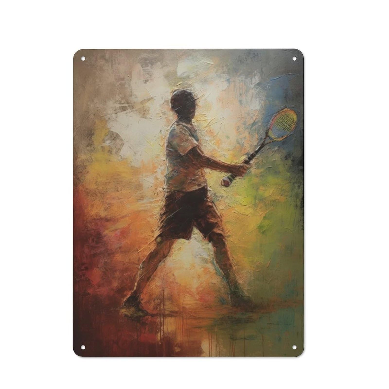 Junmoney Tennis Player Oil Painting Retro Metal Wall Decor 40X30cm, Tin Wall Sign For Bakery, Diner, Cafe Or Family Room