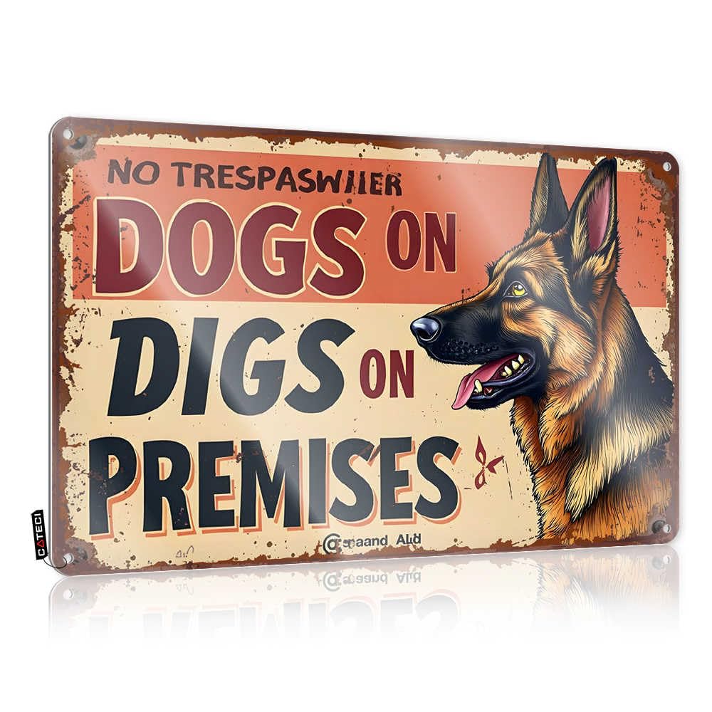 Fzfn Girls Colour German Shepherd Warning Sign: No Trespassing, Dogs On Digs Essentials Cute - Bathroom Accessories Decor Funny Vintage Signs Wall Art Decoration(30X40cm)