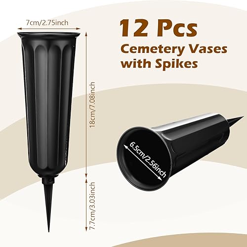 Miniatura 2 de 12 jarrones de cementerio con picos de plástico conmemorativo floral para tumba, jarrones con estacas para césped, lápidas, decoración junto a la