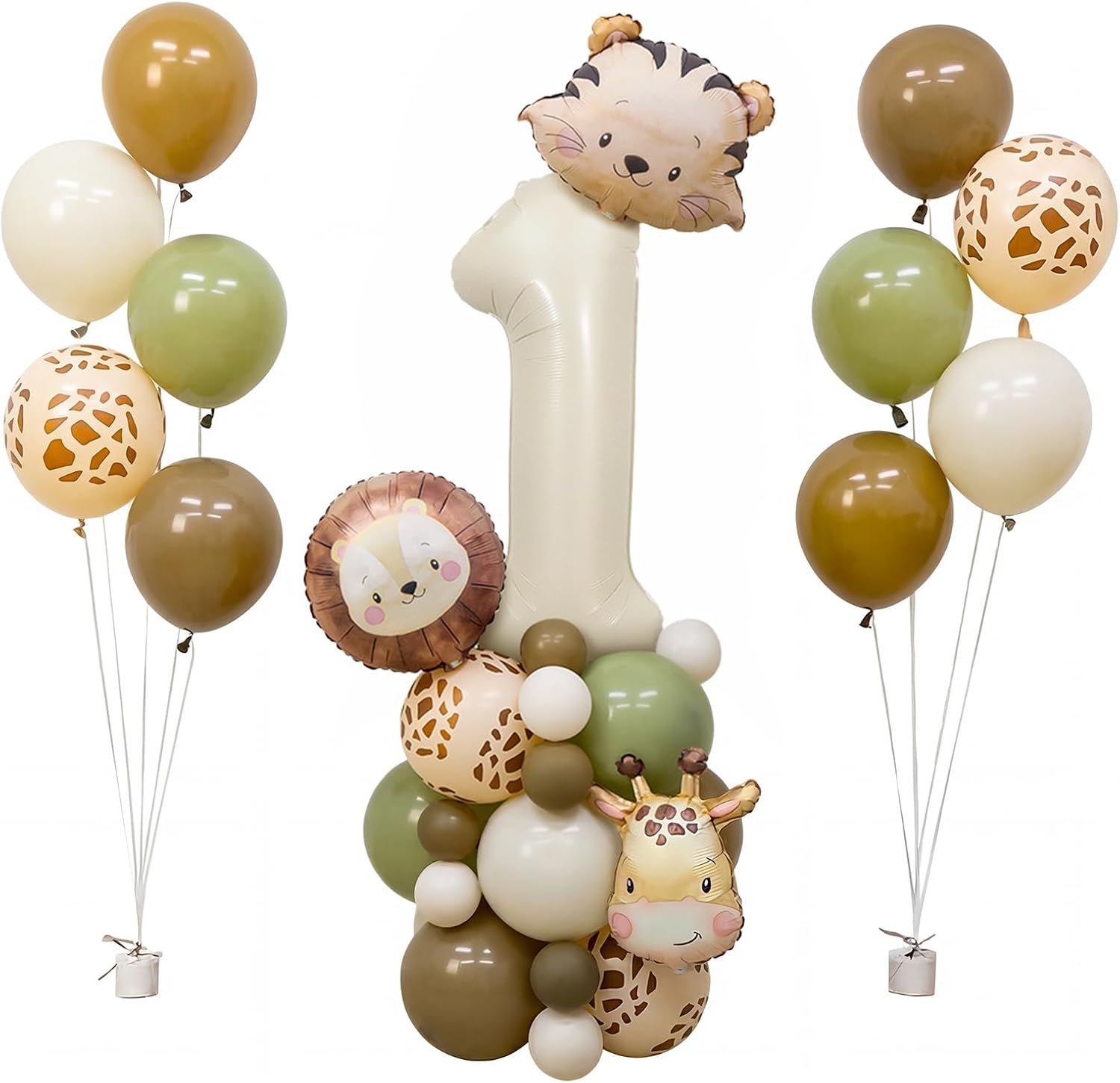 Jungle Safari Birthday Balloons, Animal Balloons Birthday Party Supplies for Safari Birthday Wedding Shower Party Decorations (Cream, Number 1)
