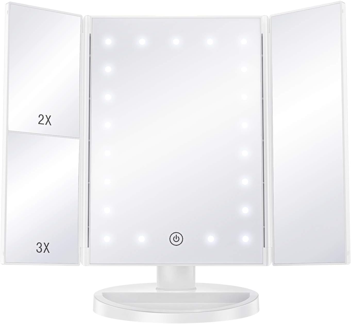 BESTOPE PRO Makeup Mirror with Lights 21 LED Vanity Mirror with 1X/2X/3X Magnification,Touch Control Design,180 Degree Rotation,Portable Cosmetic Trifold Light Up Mirror, White (HZ070)
