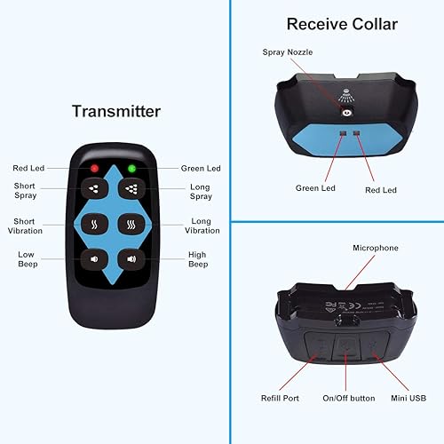 Miniatura 8 de Collar de entrenamiento para perros de citronela con control remoto (no puede funcionar automáticamente), 3 modos de pulverización, vibración,